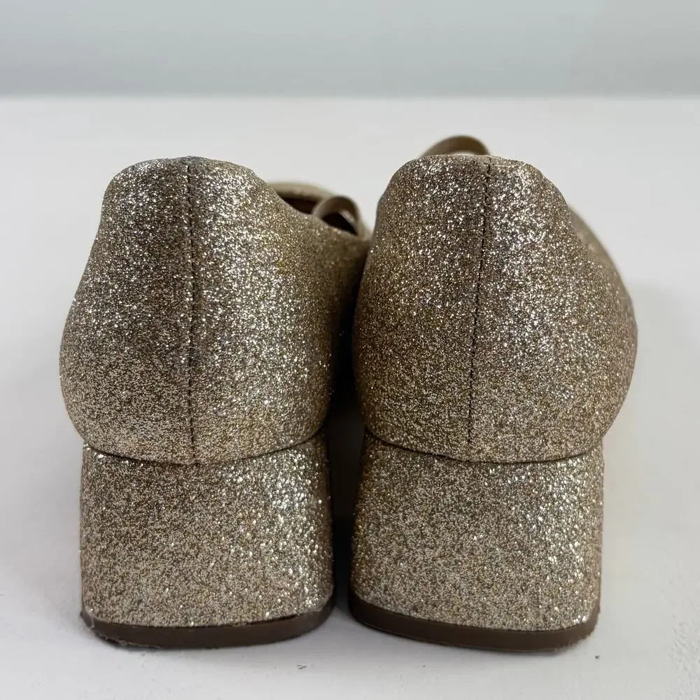 Sonoma Girls Gold Glitter Mary Jane Low Block Heel Dress Shoes Sz 5